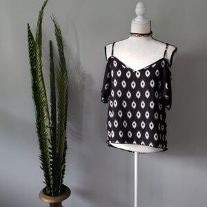 About A Girl black patterned cold shoulder tank